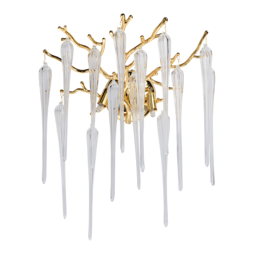 Бра золотого цвета с разветвленными ветвями и длинными прозрачными подвесками в форме стеклянных сосулек Droplet Chandelier Золотой Прозрачный в Екатеринбурге | Loft Concept 
