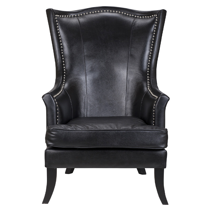 Кресло из натуральной кожи на 4-х деревянных ножках из массива бука Daniel Leather Armchair black Черный в Екатеринбурге | Loft Concept 