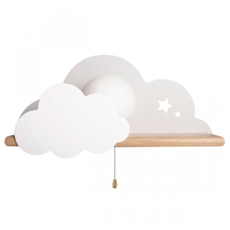 Бра с деревянной полкой белое Облако Wall Lamp White Cloud Белый Древесина в Екатеринбурге | Loft Concept 