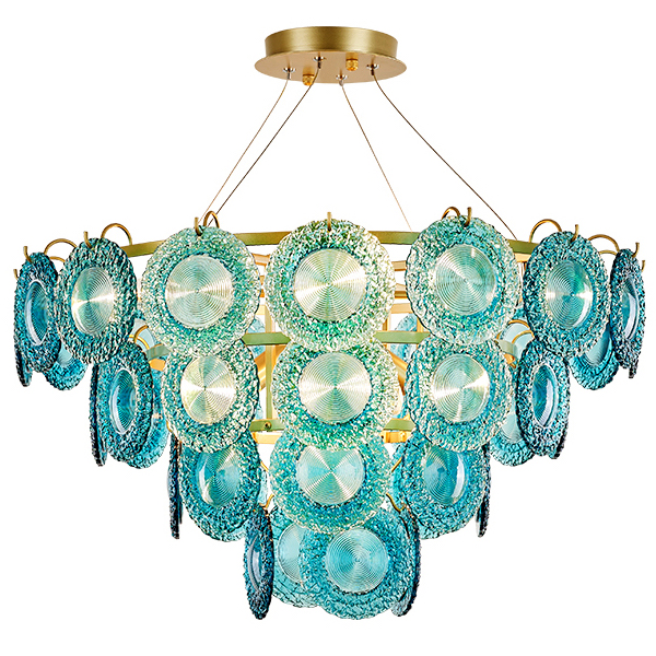 Люстра Blue Glass disk Chandelier Золотой Голубой в Екатеринбурге | Loft Concept 