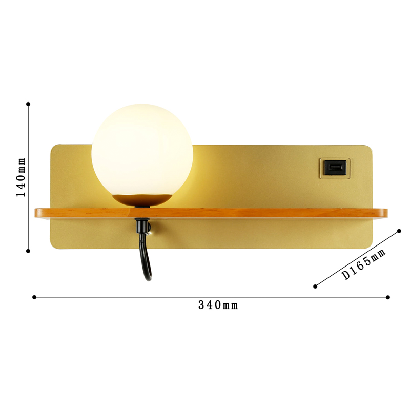 Бра с полкой Gold GAVIN WOOD USB в Екатеринбурге