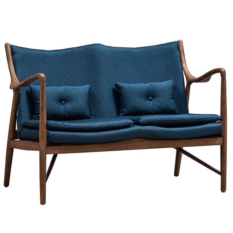 Диван Makeshift Loveseat Sofa blue linen Синий Дерево Табак в Екатеринбурге | Loft Concept 