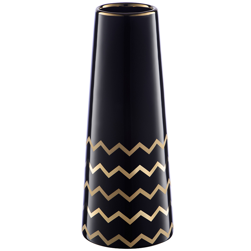 Ваза Black Chevron Gold Vase Глянцевый черный Глянцевое золото в Екатеринбурге | Loft Concept 