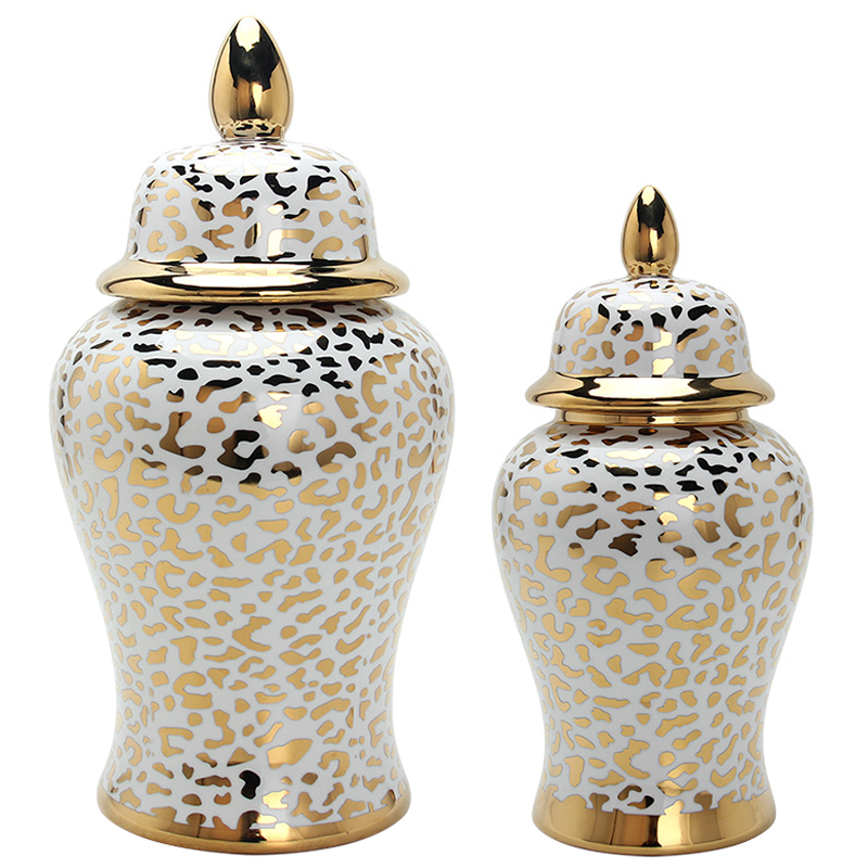 Ваза с крышкой Leopard Print Gold Vase Белый Глянцевое золото в Екатеринбурге | Loft Concept 