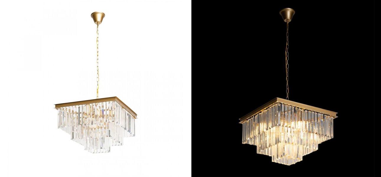 Квадратная Люстра RH 1920s Odeon GOLD iron Three Layers Прозрачное Стекло 50х50 - фото №2