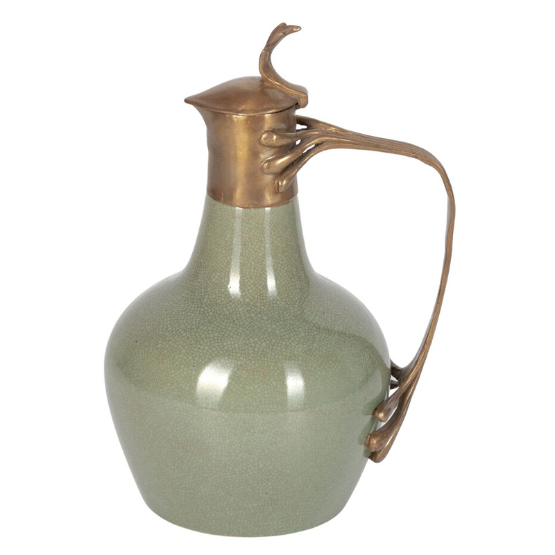 Кувшин зеленого цвета из фарфора с бронзовой крышкой и изогнутой ручкой Eden Garden porcelain and bronze Зеленый Бронза Кувшин зеленого цвета из фарфора с бронзовой крышкой и изогнутой ручкой Eden Garden porcelain and bronze Зеленый Бронза в Екатеринбурге | Loft Concept