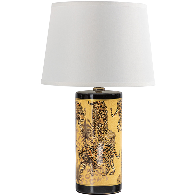 Настольная лампа с абажуром Leopard Lampshade Yellow White Желтый Белый Черный в Екатеринбурге | Loft Concept 