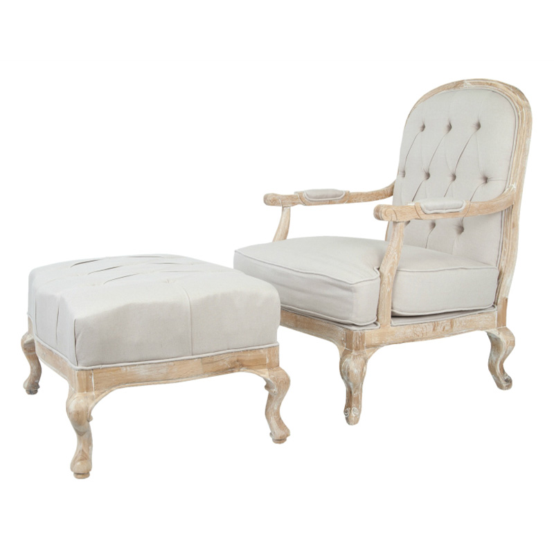 Кресло с пуфом с мягкой обивкой из льна Edward Armchair beige Бежевый Коричневый в Екатеринбурге | Loft Concept 