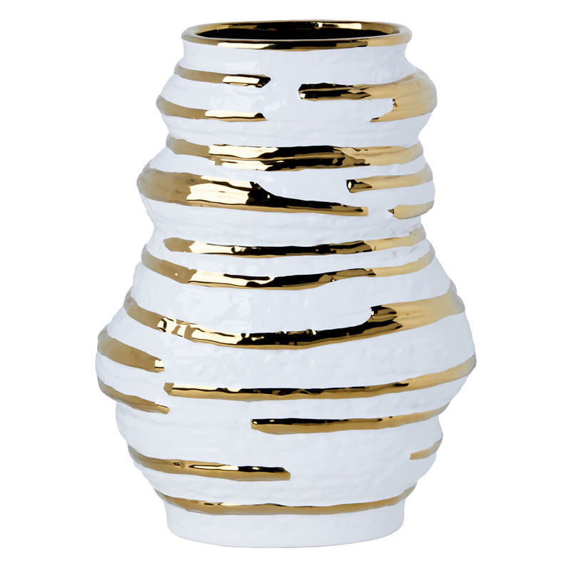 Ваза белая с рельефной поверхностью и золотыми полосами Vase Beehive Белый Золотой Ваза белая с рельефной поверхностью и золотыми полосами Vase Beehive Белый Золотой в Екатеринбурге | Loft Concept