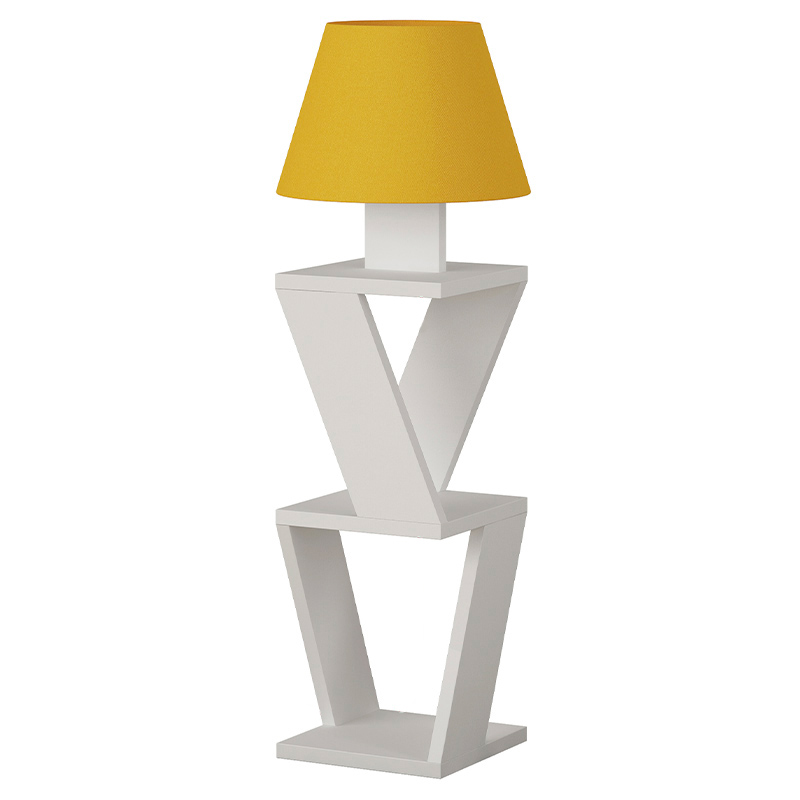 Торшер с белым каркасом с 2-мя полками и желтым тканевым абажуром KOZENA SIDE FLOOR LAMP YELLOW Белый Желтый в Екатеринбурге | Loft Concept 