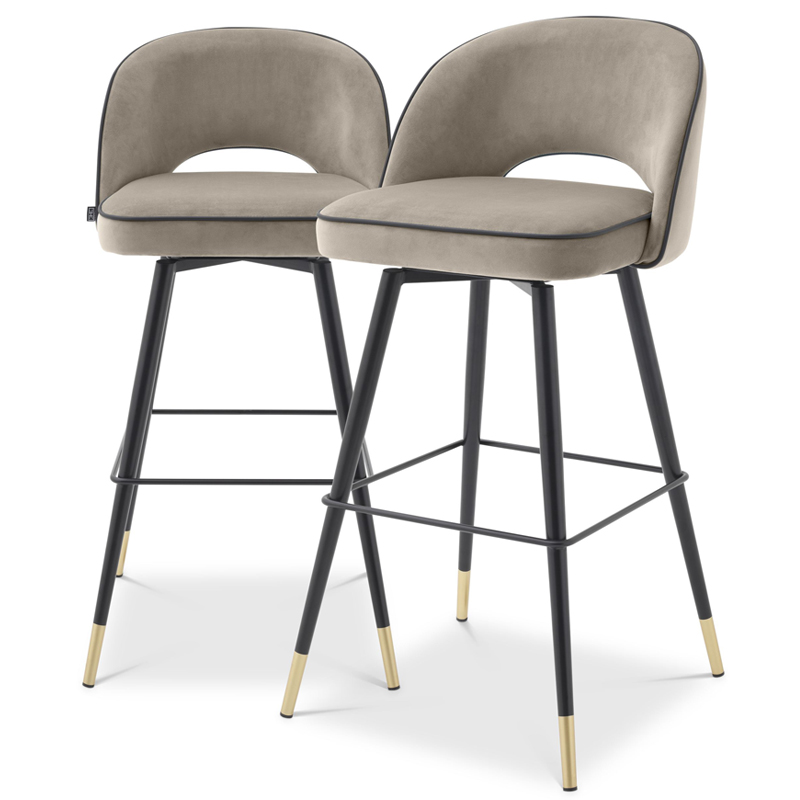 Комплект барных стульев Eichholtz Bar Stool Cliff set of 2 greige Черный Латунь Бежево-серый в Екатеринбурге | Loft Concept 