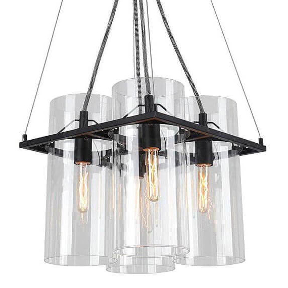 Люстра Glass Cylinder Chandelier Прозрачный Черный в Екатеринбурге | Loft Concept 