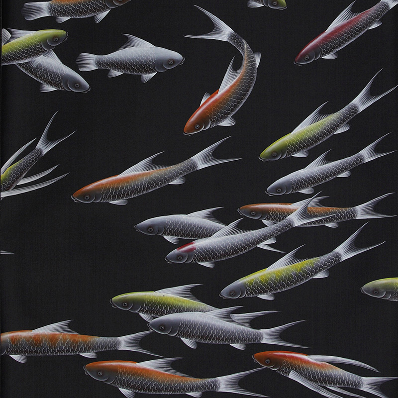 Обои ручная роспись Fishes Koi on Pitch dyed silk  в Екатеринбурге | Loft Concept 