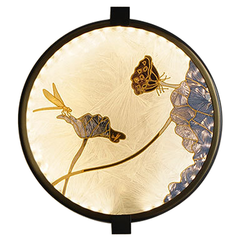 Настенный светильник Lotus Flowers and Dragonfly Round Wall Lamp Черный Латунь Бежевый Серый в Екатеринбурге | Loft Concept 