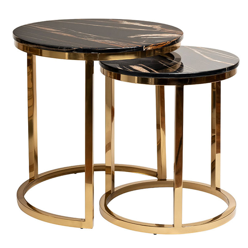 Комплект приставных столов Hewdonald Black Side Tables Глянцевое золото Черный в Екатеринбурге | Loft Concept 