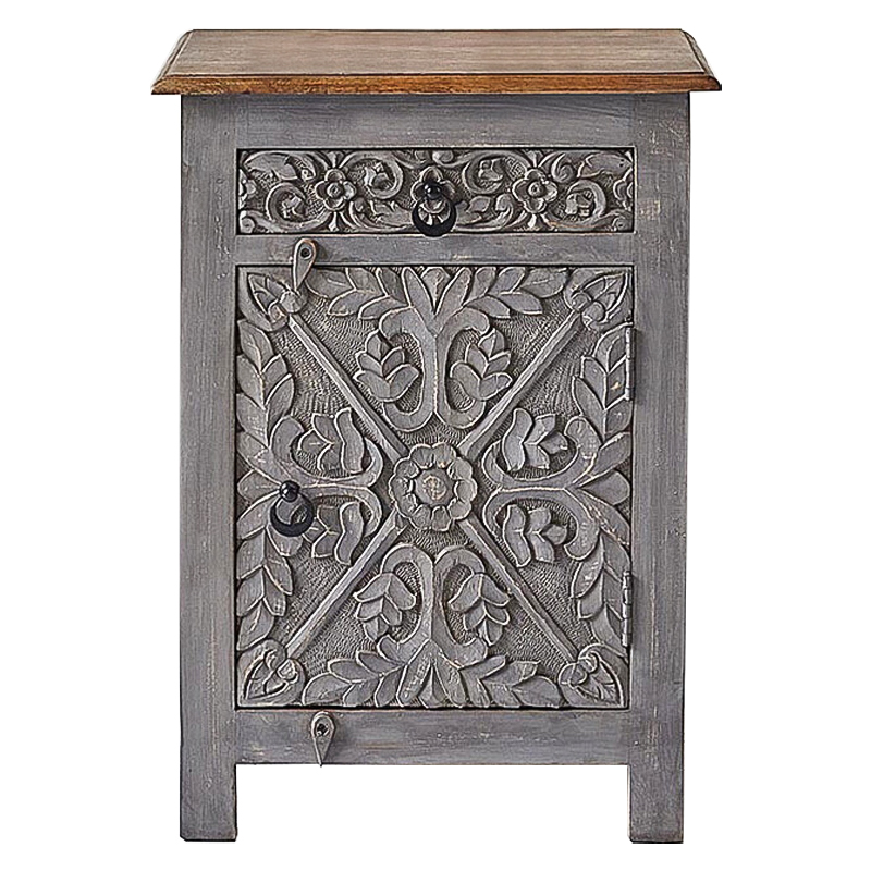 Тумба Indian Antique White Furniture Nightstand Ganica серый Серый Коричневый в Екатеринбурге | Loft Concept 