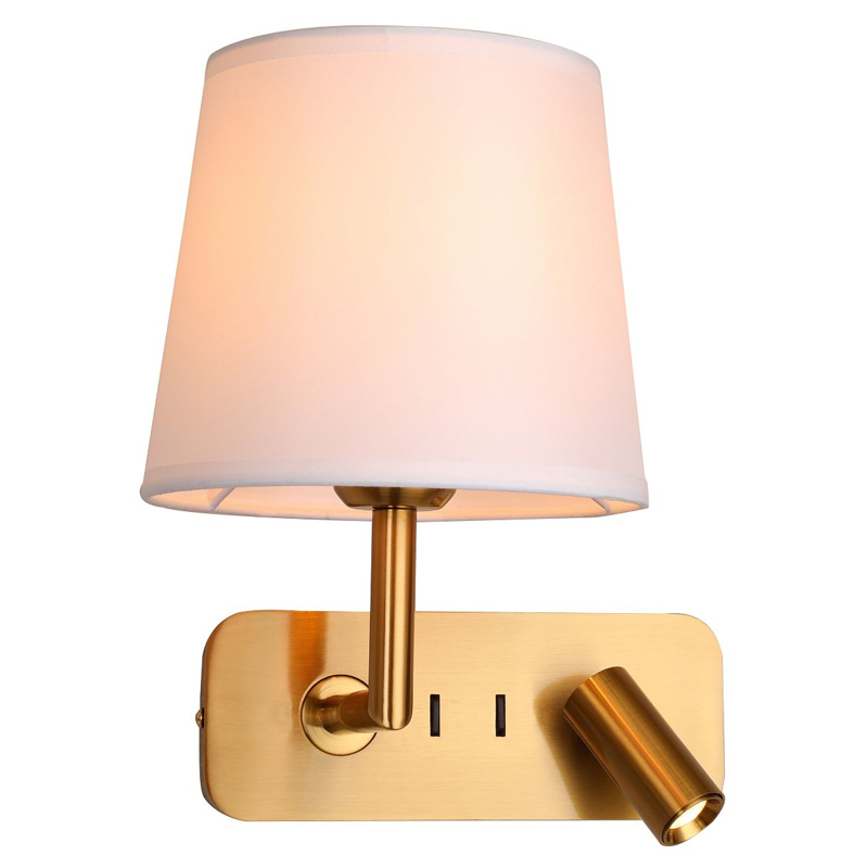 Бра с абажуром Trumpet Lamp Brass 2 лампы Латунь Белый Бежевый в Екатеринбурге | Loft Concept 