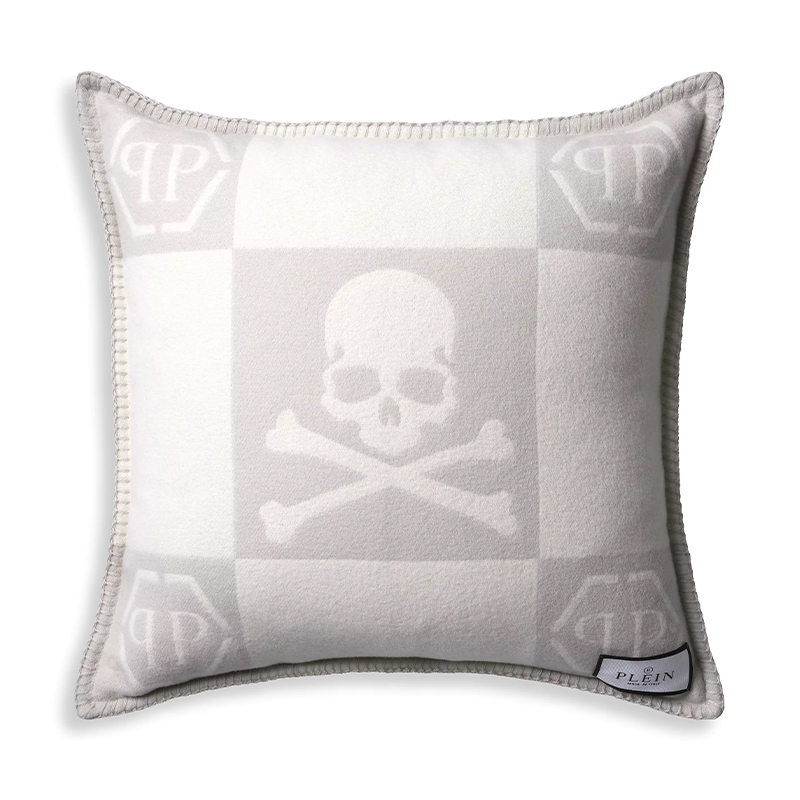 Подушка Philipp Plein Cushion Cashmere Skull 45 x 45 Grey Серый Белый в Екатеринбурге | Loft Concept 