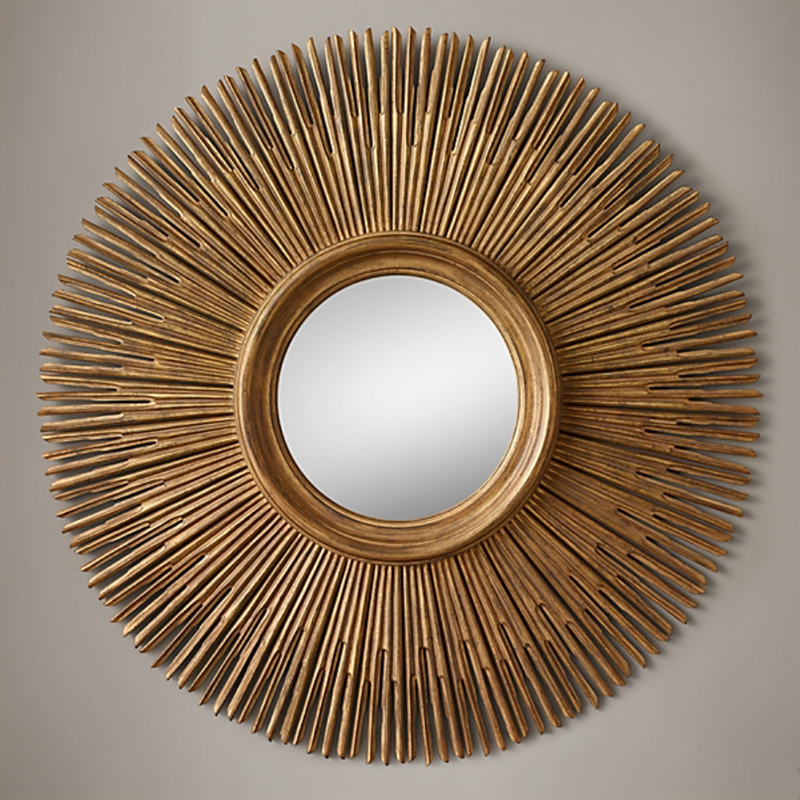 Restoration Hardware ROUND SUNBURST MIRROR Gold Винтажное Темное Золото  в Екатеринбурге | Loft Concept 