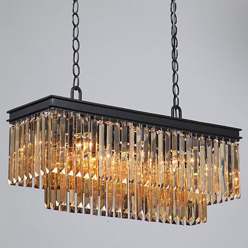 Люстра  Odeon Amber GLASS Rectangular Chandelier Black iron Янтарное стекло 80 Черный матовый в Екатеринбурге | Loft Concept 