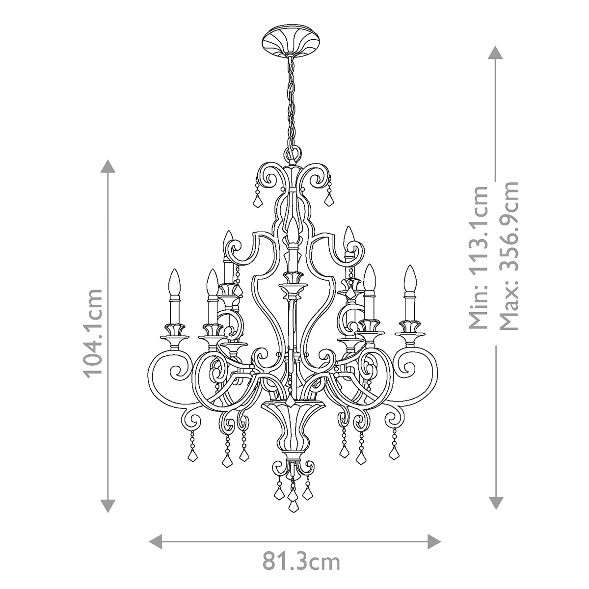 Люстра с подвесками из прозрачного стекла на кованом каркасе бронзового цвета в классическом стиле Quoizel в Екатеринбурге