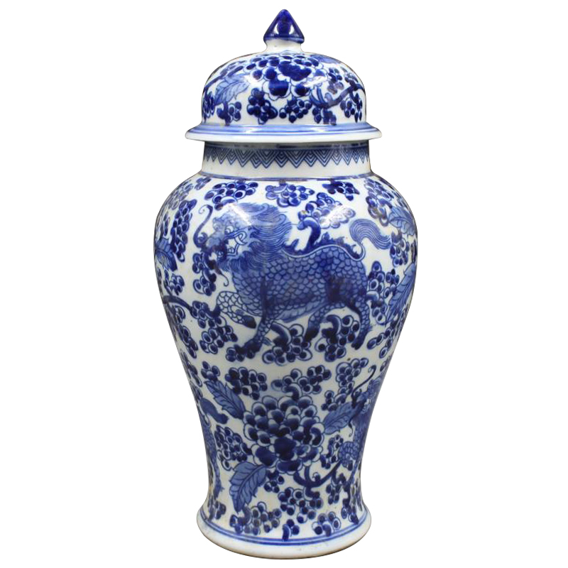 Ваза с крышкой Ceramic Oriental Blue Ornament Dragon Vase Белый Синий в Екатеринбурге | Loft Concept 