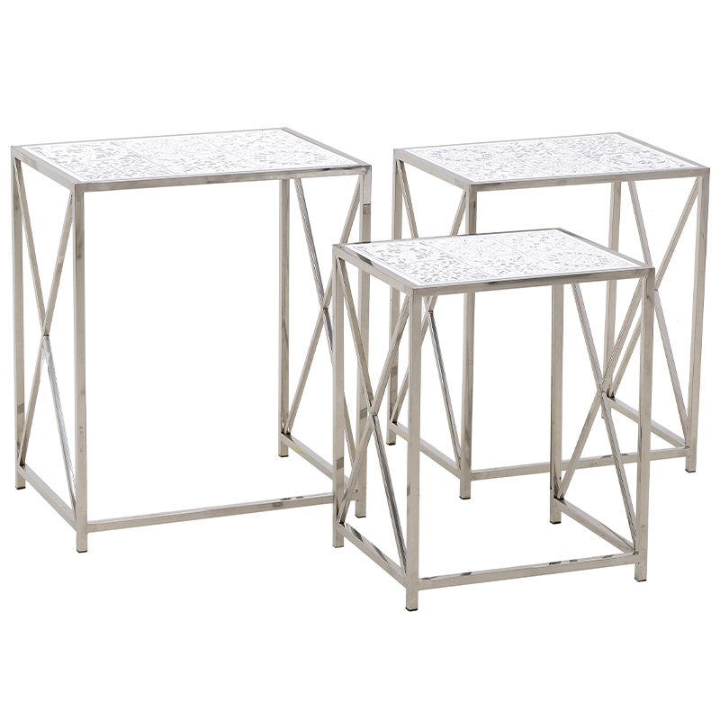 Комплект из 3-х приставных столов Hadiya Side Tables Хром Белый в Екатеринбурге | Loft Concept 