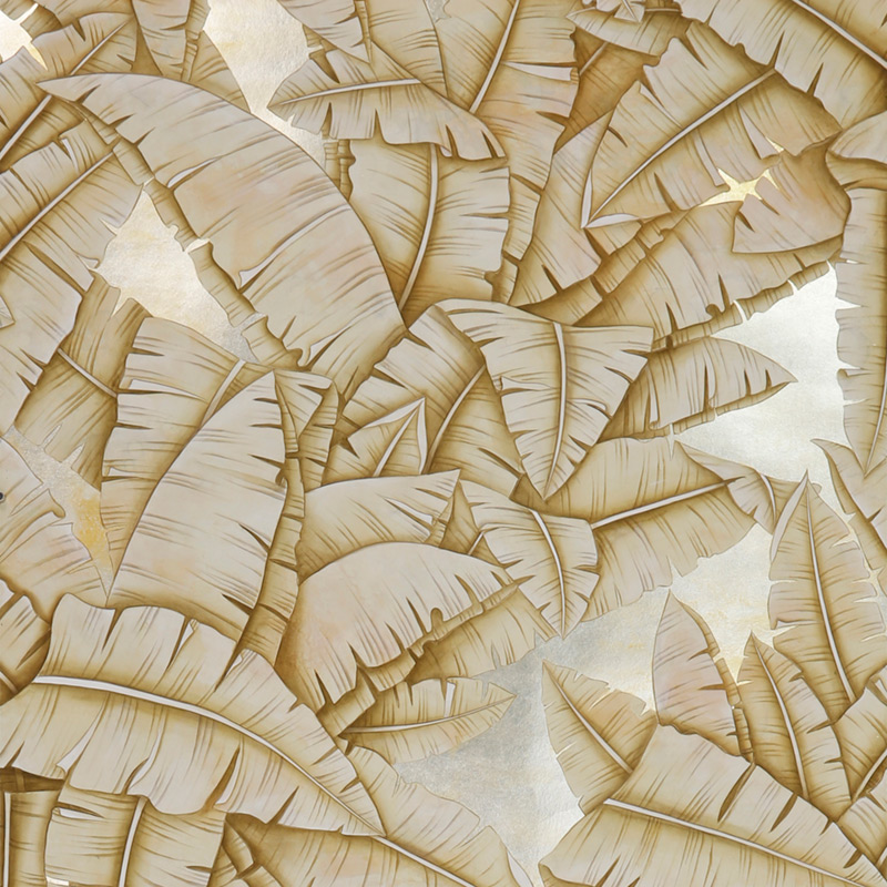 Обои ручная роспись Palms Sand on Tarnished Silver gilded paper with nickel pearlescent antiquing  в Екатеринбурге | Loft Concept 