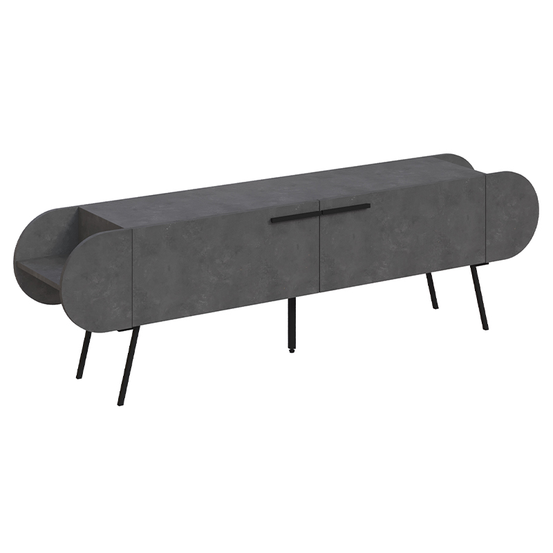 ТВ-тумба серая с 2-мя откидными дверцами и 2-мя открытыми полками CAPSULE TV STAND RETRO GREY Серый Черный в Екатеринбурге | Loft Concept 