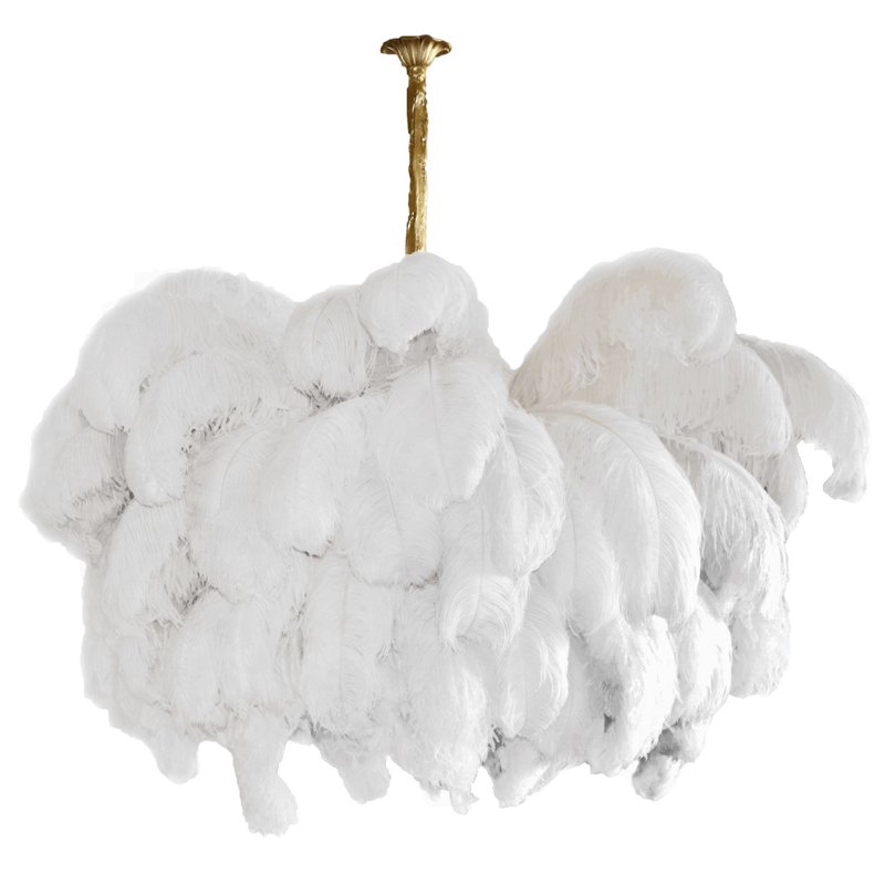 Люстра из страусиных перьев Extra Large Feather Chandelier GRAND TOUR Розовый пастельный Белый Серый Бежевый Латунь в Екатеринбурге | Loft Concept 