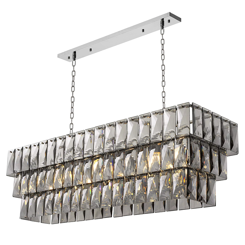 Люстра Eichholtz Chandelier Amazone Rectangular Nickel Никель Стекло Смок в Екатеринбурге | Loft Concept 