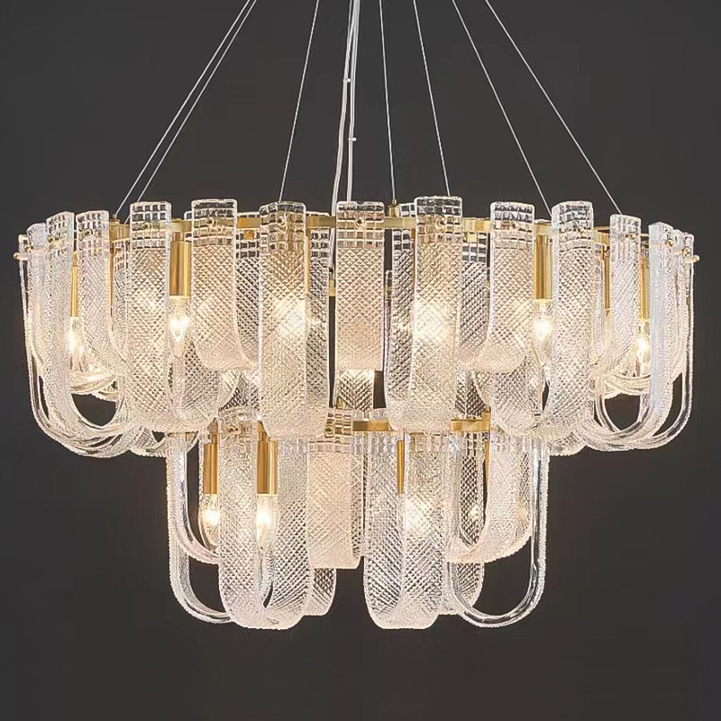 Люстра Prudence Textured Glass Two Tier Chandelier Прозрачное Стекло Золотой в Екатеринбурге | Loft Concept 