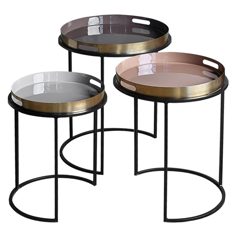 Комплект приставных столиков Bailey Side Tables Латунь Черный Белый Дымчатая Роза Коричневый в Екатеринбурге | Loft Concept 