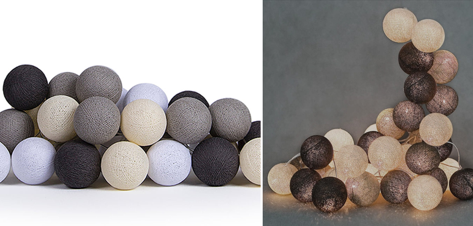 Гирлянда хлопковые фонарики Сotton Ball Taupe - Loft-Concept в Екатеринбурге