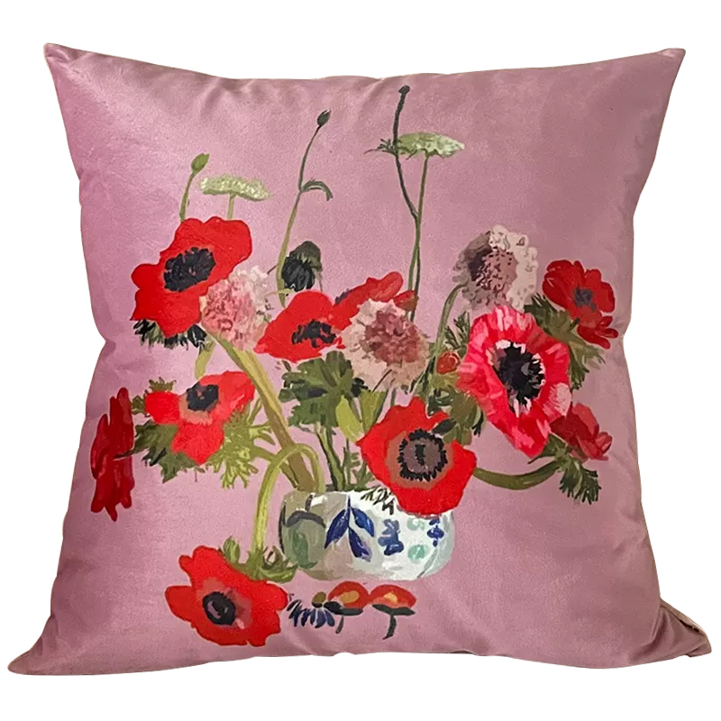 Декоративная подушка Red Poppy Flowers Pillow Розовый Красный Мульти в Екатеринбурге | Loft Concept 