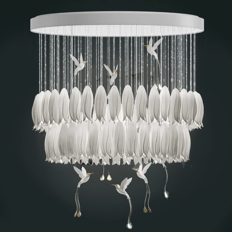 Люстра c Птичками Колибри Sagarti Contemporary chandelier ALBA Flowers & Birds Белый Золотой в Екатеринбурге | Loft Concept 