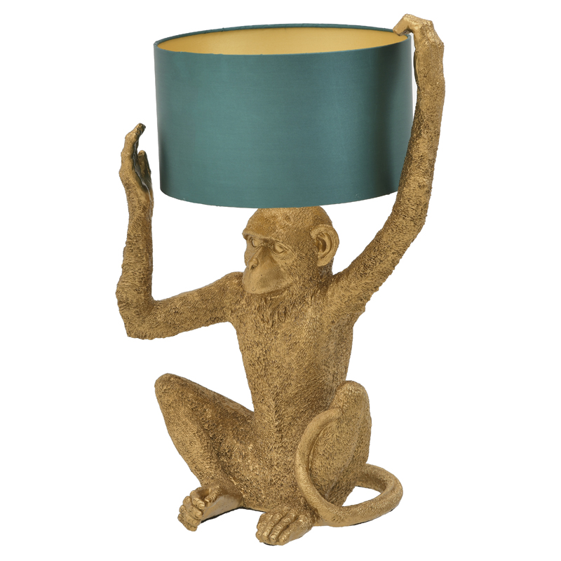 Настольная лампа Gold Monkey Holding Lampshade Золотой Бирюзовый в Екатеринбурге | Loft Concept 