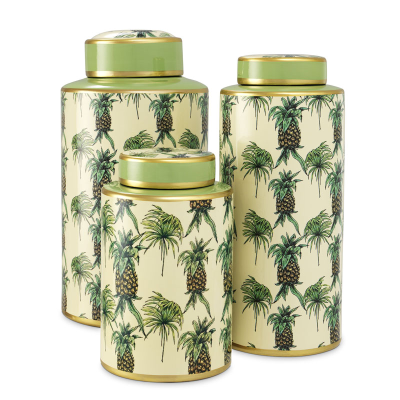 Комплект Ваз Eichholtz JAR PINEAPPLE SET OF 3 Бежевый Золотой Зеленый в Екатеринбурге | Loft Concept 