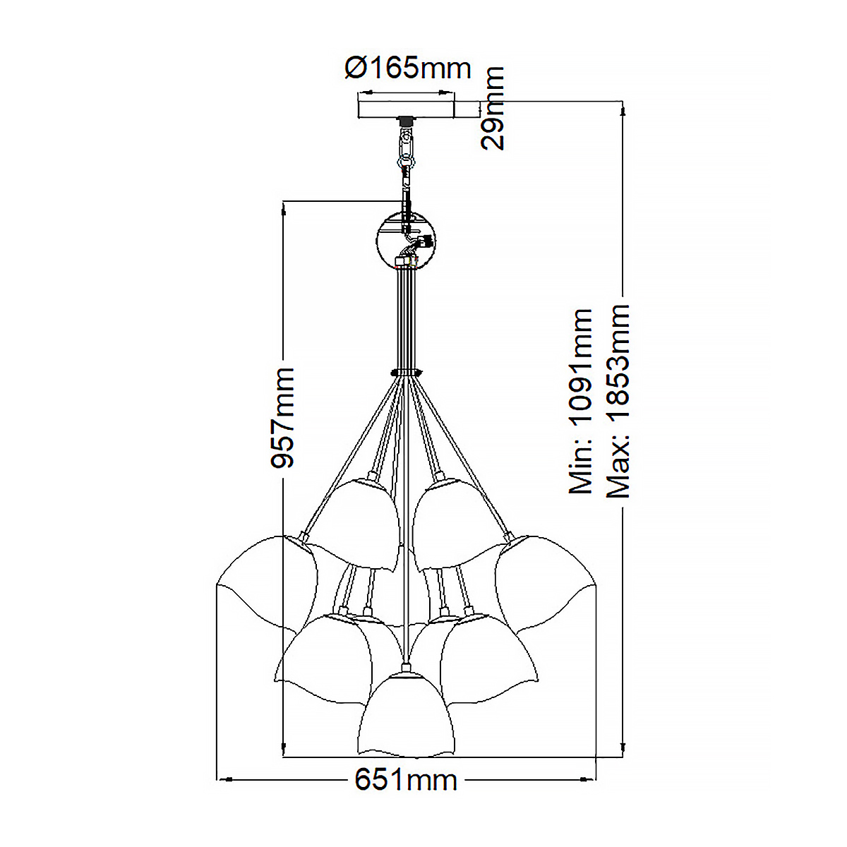 Люстра с 15-ю белыми  плафонами с золотой внутренней поверхностью Hinkley в Екатеринбурге