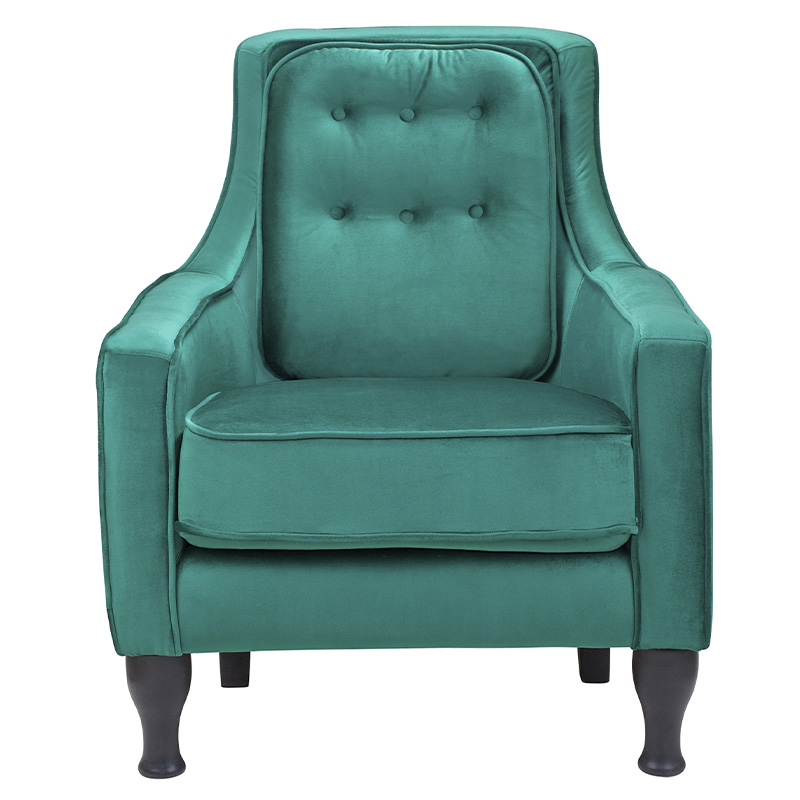 Кресло с мягкой обивкой из велюра на 4-х ножках из массива березы Scarlett Armchair green Изумрудный Черный в Екатеринбурге | Loft Concept 