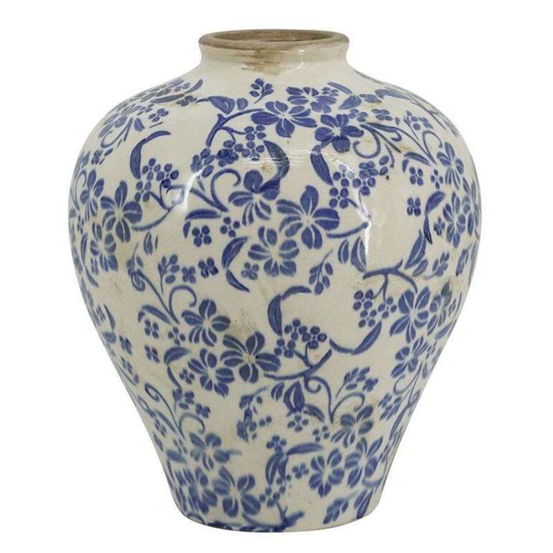 Ваза округлой формы с синим цветочным узором Blue & White Ornament Белый Синий Ваза округлой формы с синим цветочным узором Blue & White Ornament Белый Синий в Екатеринбурге | Loft Concept