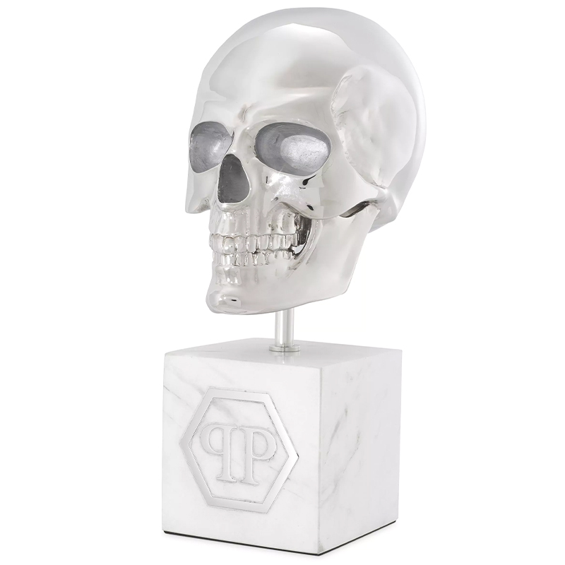 Статуэтка Philipp Plein Platinum Skull L Белый Мрамор Bianco Серебряный в Екатеринбурге | Loft Concept 