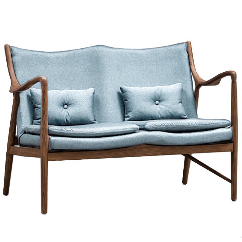 Диван Makeshift Loveseat Sofa light blue linen Голубой Дерево Табак в Екатеринбурге | Loft Concept 