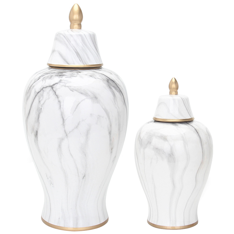 Ваза с крышкой White Marble Gold Vase Белый Мрамор Bianco Белый Серый Золотой в Екатеринбурге | Loft Concept 