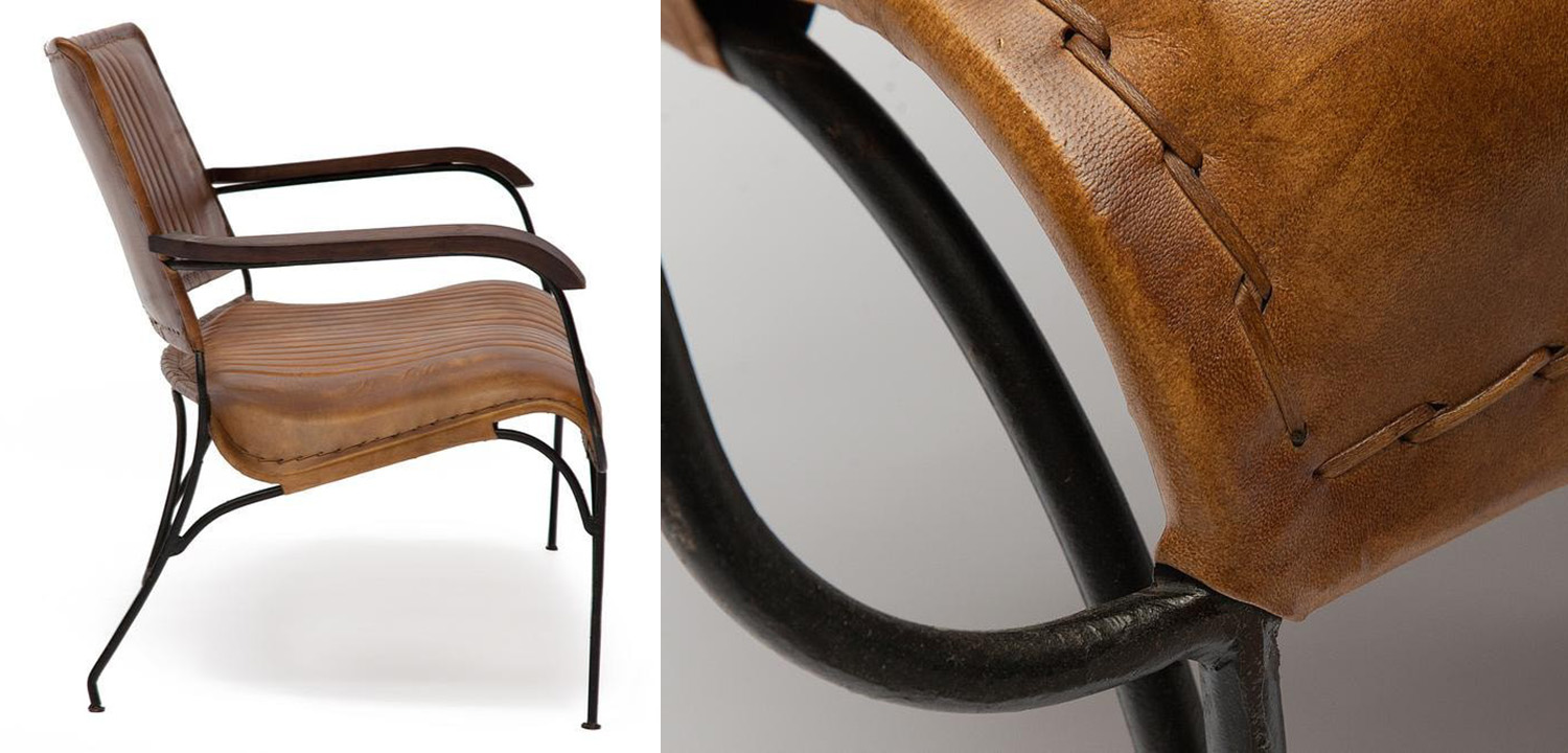 Диван-скамья из натуральной кожи Buffalo Leather Sofa two-seater - фото №3