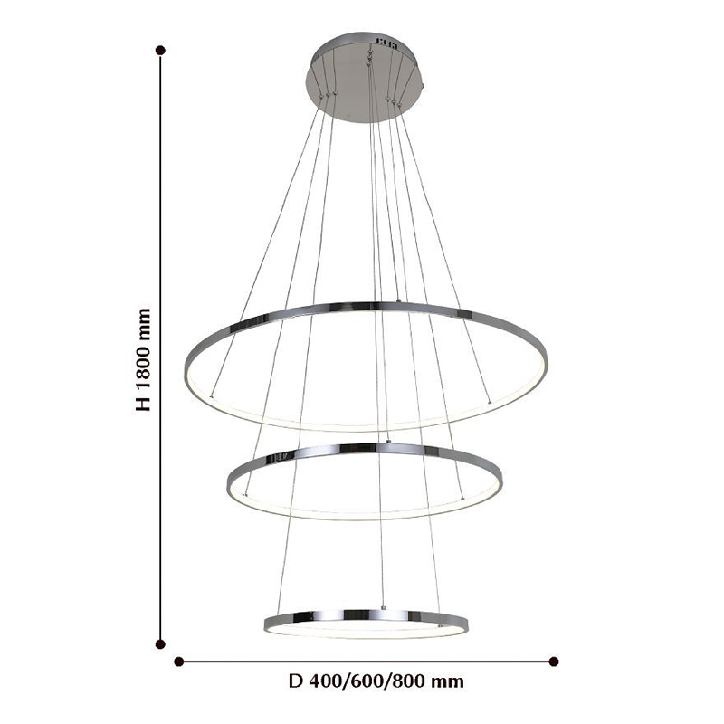 Кольцевая люстра цвета хром из трех колец в Екатеринбурге