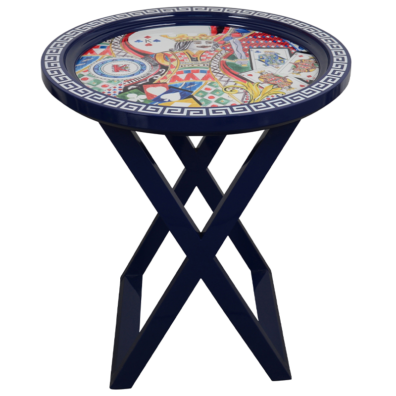 Приставной стол Playing Cards Painted Round Countertop Side Table Синий Мульти в Екатеринбурге | Loft Concept 