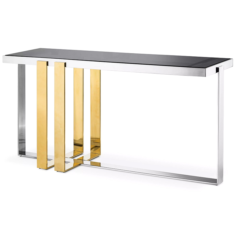 Консоль Eichholtz Console Table Belgo Золотой Серебряный Стекло Смок в Екатеринбурге | Loft Concept 