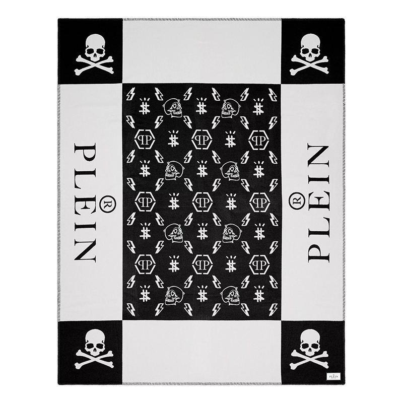 Плед Philipp Plein Plaid Cashmere Skull Черно-белый в Екатеринбурге | Loft Concept 