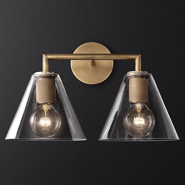 Бра RH Utilitaire Funnel Shade Double Sconce Brass Прозрачное Стекло Латунь в Екатеринбурге | Loft Concept 